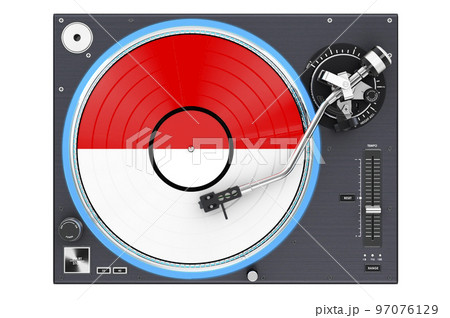 Phonograph Turntable with Indonesian, Monacan flag, 3D rendering 97076129