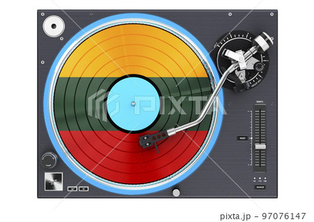 Phonograph Turntable with Lithuanian flag, 3D rendering Phonograph Turntable with Lithuanian flag, 3D rendering 97076147