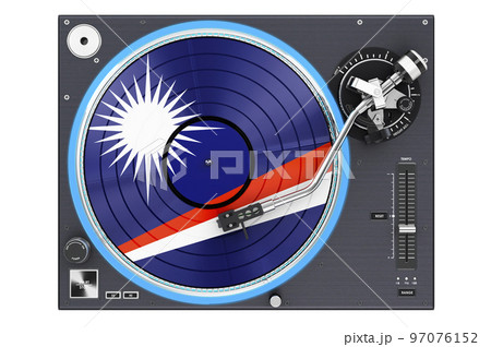 Phonograph Turntable with Marshallese flag, 3D rendering 97076152