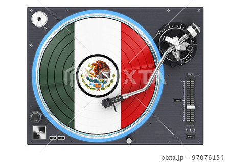 Phonograph Turntable with Mexican flag, 3D rendering Phonograph Turntable with Mexican flag, 3D rendering 97076154