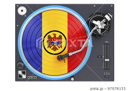 Phonograph Turntable with Moldovan flag, 3D rendering Phonograph Turntable with Moldovan flag, 3D rendering 97076155