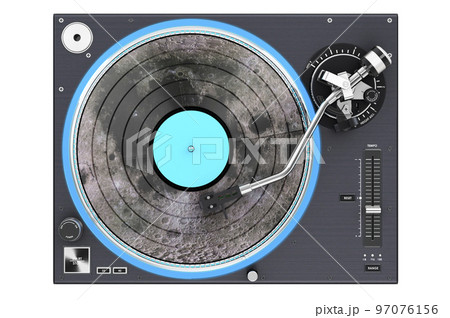 Phonograph Turntable with moon texture, 3D rendering 97076156