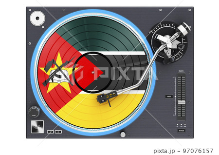 Phonograph Turntable with Mozambican flag, 3D rendering 97076157