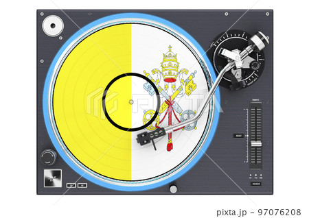 Phonograph Turntable with Vatican flag, 3D rendering Phonograph Turntable with Vatican flag, 3D rendering 97076208