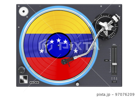 Phonograph Turntable with Venezuelan flag, 3D rendering 97076209