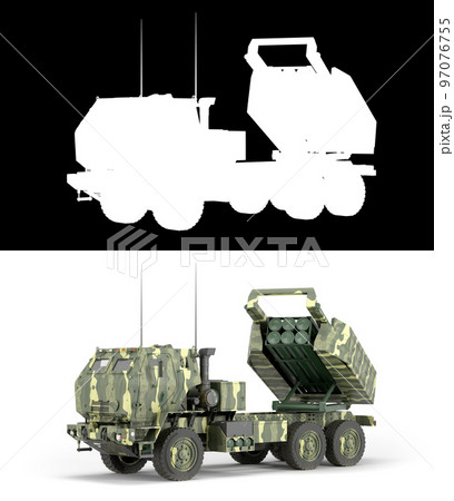 Himars High Mobility Artillery Rocket System land leases for ukraine 3d render on white with alpha 97076755