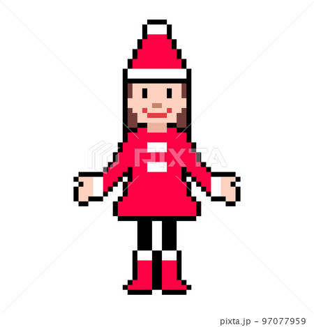 サンタの服を着た女の子のピクセルイラストレーション サンタの服を着た女の子のピクセルイラストレーション 97077959