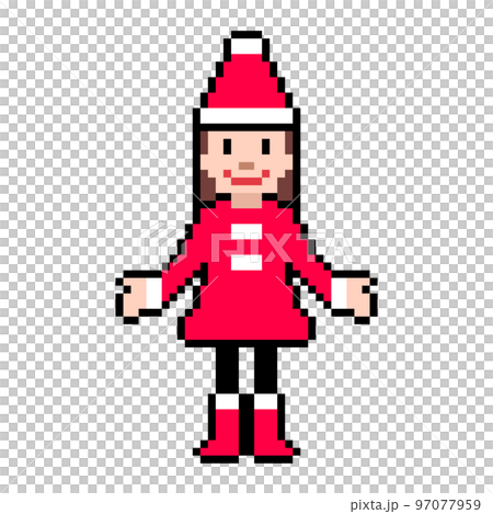 サンタの服を着た女の子のピクセルイラストレーション サンタの服を着た女の子のピクセルイラストレーション 97077959
