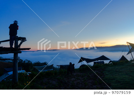 The viewpoint of the sea of mist in the morning is beautiful in Loei province Thailand. The viewpoint of the sea of mist in the morning is beautiful in Loei province Thailand. 97079159