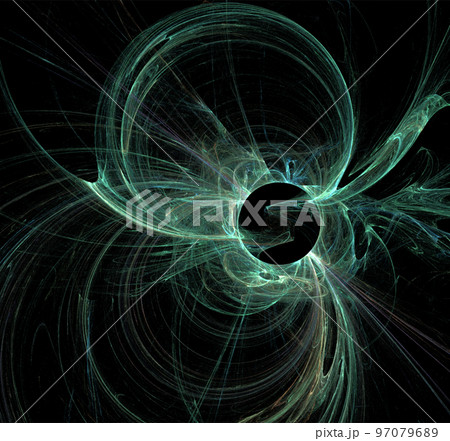 illustration of a green space planet star system, color graphics, background 97079689