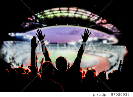 football or soccer fans at a game in a stadium world cup football or soccer fans at a game in a stadium world cup 97080933