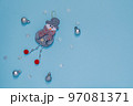 Merry Christmas Christmas flat lay. Stylish Christmas border with holiday decorations on a blue background. 97081371