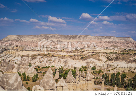Unique geological formations in Love Valley in Cappadocia, popular travel destination in Turkey 97081525
