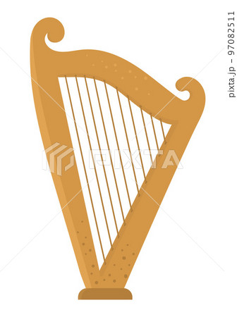 Vector flat funny harp. Cute St. Patrick Day musical instrument illustration. National Irish holiday icon isolated on white background. Vector flat funny harp. Cute St. Patrick Day musical instrument illustration. National Irish holiday icon isolated on white background. 97082511