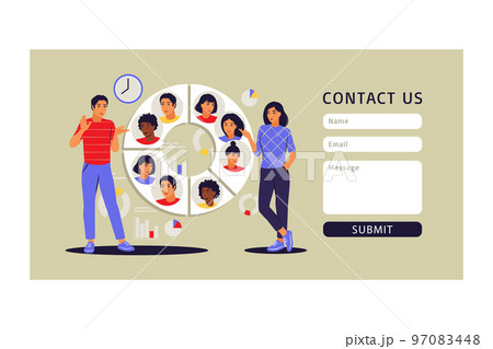 Audience segmentation concept. Contact us form. People near a large circular chart with images of people. Vector illustration. Flat. 97083448