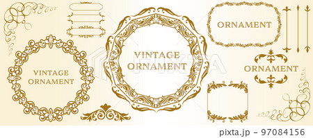 グラフィック素材: オリエント柄、アラベスク柄、アンティーク、飾り罫ビンテージのフレームのセット 97084156