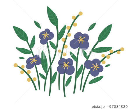 Vector illustration of purple flower arrangements. Garden decorative plants bouquet. Collection of beautiful spring and summer herbs and flowers. 97084320
