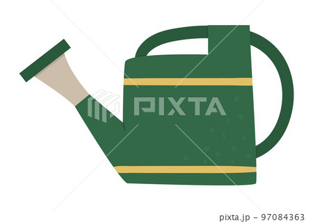 Vector flat trendy green watering can. Garden equipment isolated on white background. Beautiful spring or summer home gardening illustration 97084363