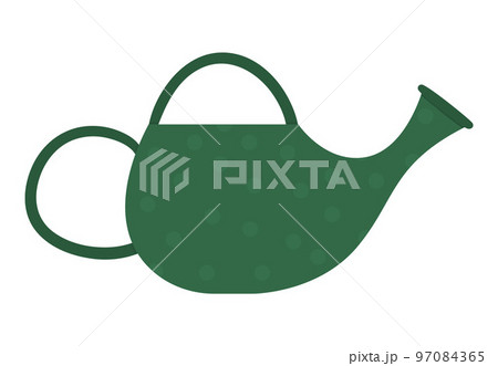 Vector flat trendy green watering can. Garden equipment isolated on white background. Beautiful spring or summer home gardening illustration 97084365