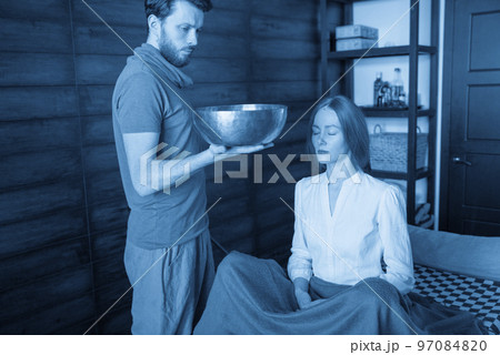 Tibetan singing bowls in sound therapy in spa center 97084820