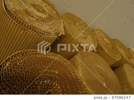 Cardboard rolls at the paper production factory stock image 97086247
