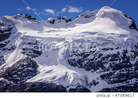 Snowcapped mountain peak with glacier in Cordillera Blanca, Ancash Andes, Peru Snowcapped mountain peak with glacier in Cordillera Blanca, Ancash Andes, Peru 97089617