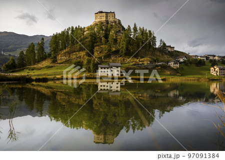 Idyllic landscape of Scuol Tarasp village, Engadine, Swiss Alps, Switzerland 97091384