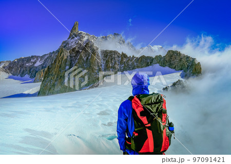 Monte Bianco, Mont Blanc landscape and Dent du Geant, Aosta Valley, Italy Monte Bianco, Mont Blanc landscape and Dent du Geant, Aosta Valley, Italy 97091421
