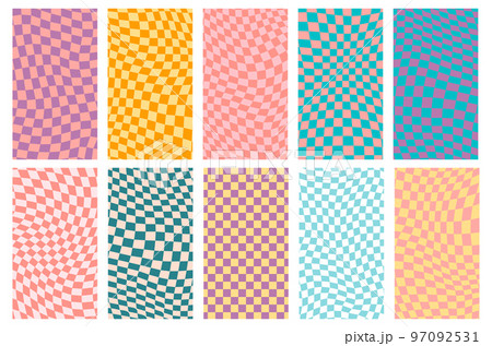 Groovy retro pattern background in psychedelic checkered backdrop style. A chessboard in a minimalist abstract design with a 60s 70s aesthetic vibe. hippie style y2k. funky print vector illustration 97092531