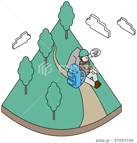 登山中に怪我をした男性のアイソメイラスト 97093506