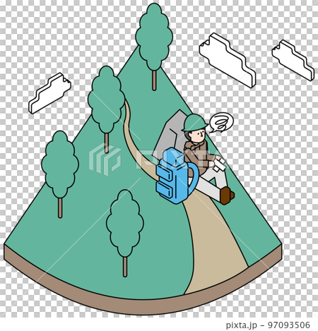 登山中に怪我をした男性のアイソメイラスト 97093506