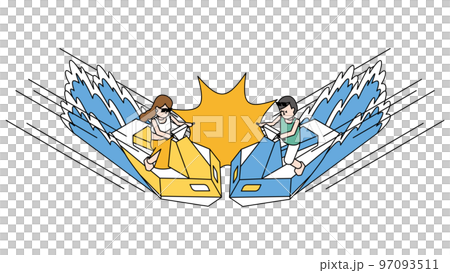 Isometric illustration of a man and a woman who caused a collision accident between jet skis Isometric illustration of a man and a woman who caused a collision accident between jet skis 97093511