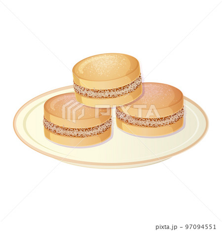 Spanish Alfajor. Latino american food illustration isolated on white in cartoon style. Spanish Alfajor. Latino american food illustration isolated on white in cartoon style. 97094551