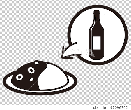 赤ワインの入ったカレーライス　モノクロアイコンイラスト 97096702