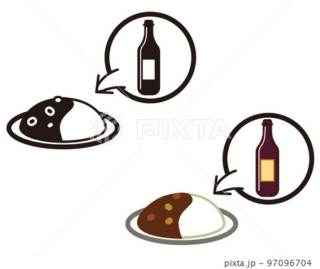 赤ワインの入ったカレーライスセット　アイコンイラストセット 97096704