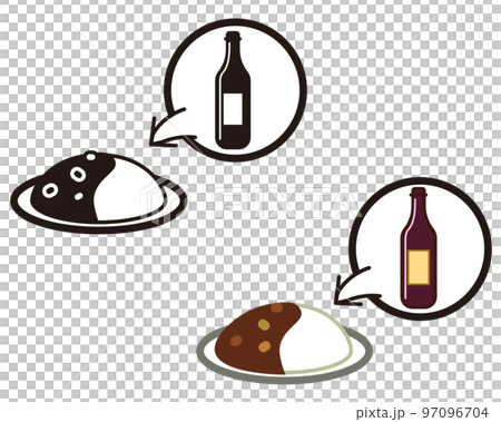 赤ワインの入ったカレーライスセット　アイコンイラストセット 97096704