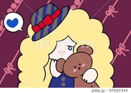 何かを言いたげな可愛い女の子とクマさん イラスト 二頭身 何かを言いたげな可愛い女の子とクマさん イラスト 二頭身 97097344