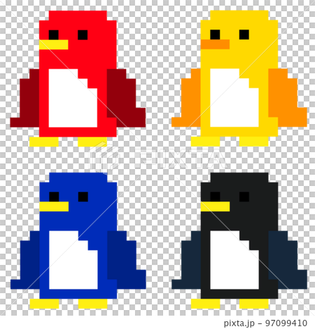 Pixel art icon penguin set red blue yellow black 97099410