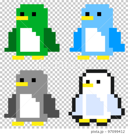Pixel art icon penguin set green light blue gray white 97099412