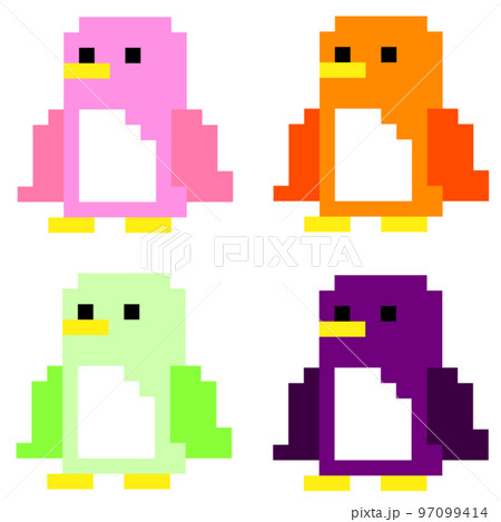 ドット絵　アイコン　ペンギン　桃橙黄緑紫 97099414