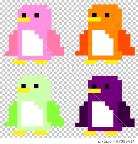 ドット絵　アイコン　ペンギン　桃橙黄緑紫 97099414