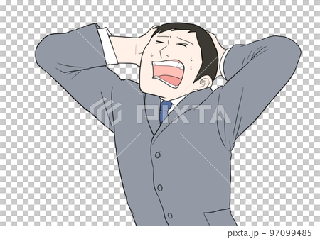 Office worker gray holding a head 97099485