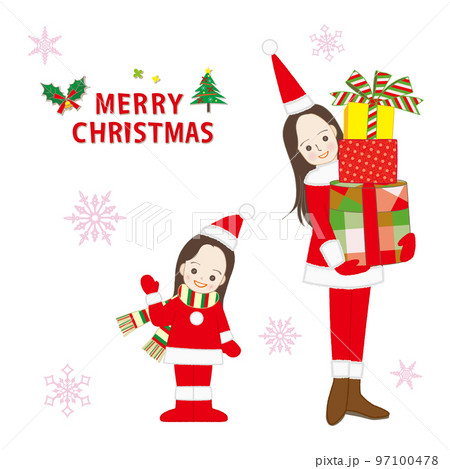 クリスマスプレゼントを抱えた女性と少女 親子 97100478