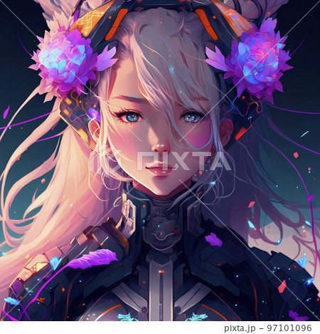 Cyberpunk-style girl with beautiful neon colors - Stock Illustration  [99174420] - PIXTA