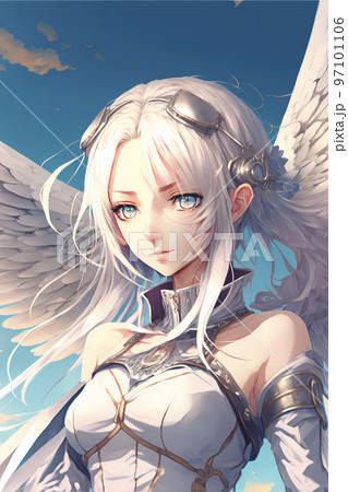 白い大きな翼が生えた美しい女神「AI生成画像」 97101106