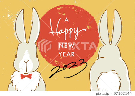 Rabbit's face and buttocks New Year's card horizontal 97102144
