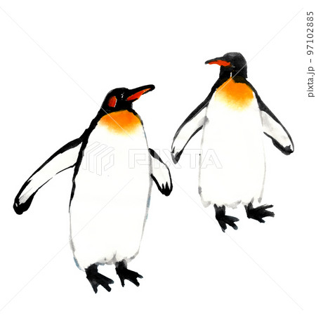水墨画技法で描いたペンギンペア 97102885