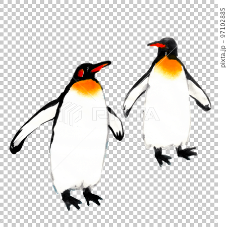 水墨画技法で描いたペンギンペア 97102885