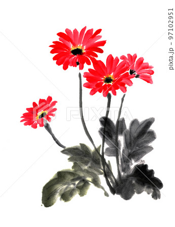 水墨画技法で描いたガーベラのイラスト素材 [97102951] - PIXTA