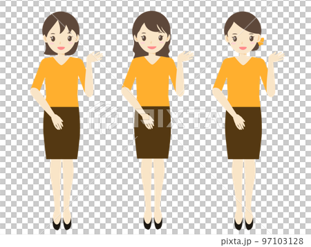 ヘアスタイル違いの女性の全身のイラストセット ヘアスタイル違いの女性の全身のイラストセット 97103128